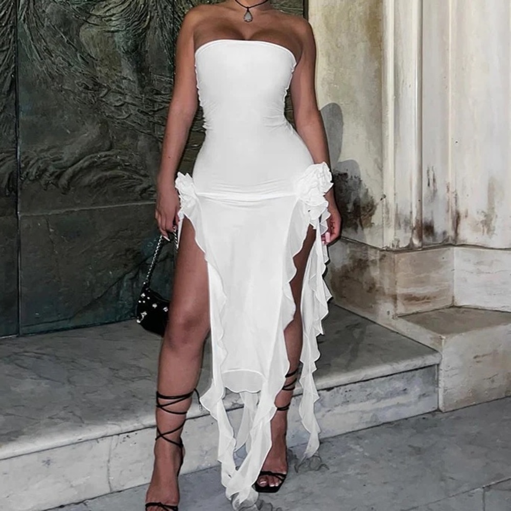 SIDE SLIT RUFFLE DRESS - Picture 2 of 4